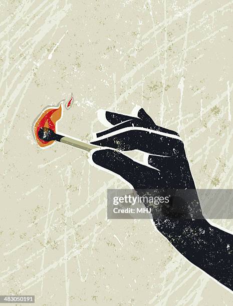 hand holding a burning match - silk screen 幅插畫檔、美工圖案、卡通及圖標
