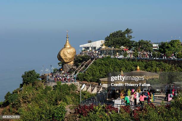 The Kyaikhtiyo pagoda in Mon state. One of the most popular Buddhist sites in the country, the pagoda is built on the top of a granite boulder...