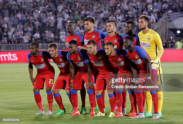 Steaua Bucharest team poses to the photographers prior the UEFA Champions League Third Qualifying Round Second Leg match between FC Partizan Belgrade...