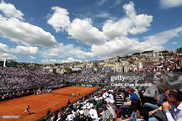 General view of the court a Tennis Club Napoli showing Andy Murray of Great Britain during his straight sets defeat in the fourth rubber by Fabio...