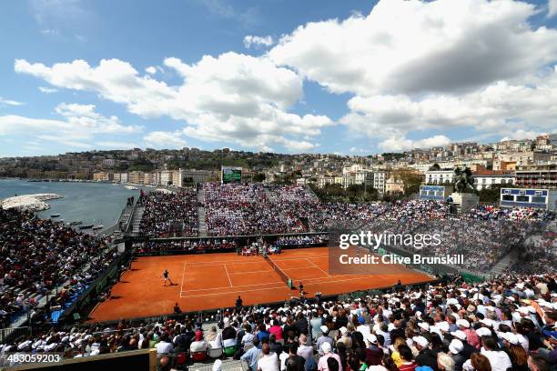 General view of the court a Tennis Club Napoli showing Andy Murray of Great Britain during his straight sets defeat in the fourth rubber by Fabio...