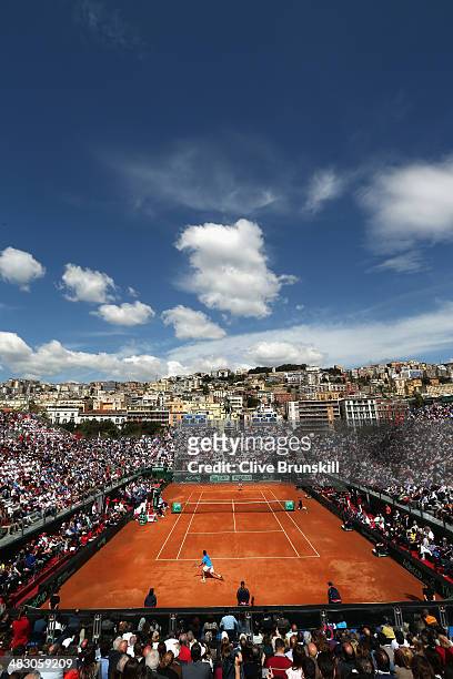 General view of the court a Tennis Club Napoli showing Andy Murray of Great Britain during his straight sets defeat in the fourth rubber by Fabio...