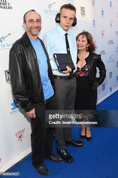 Neal Katz and parents attend the 2nd Light Up The Blues Concert - An Evening Of Music To Benefit Autism Speaks at The Theatre At Ace Hotel on April...