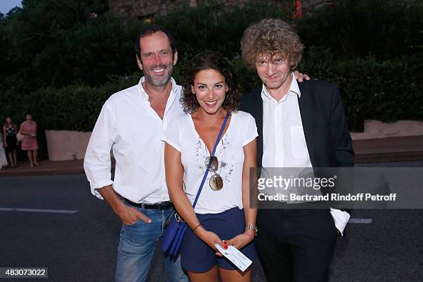 Actors Christian Vadim, wife of Davy Sardou, Noemie Elbaz and Nicolas Vaude attends the 'Georges and Georges' Theater play during the 31th Ramatuelle...