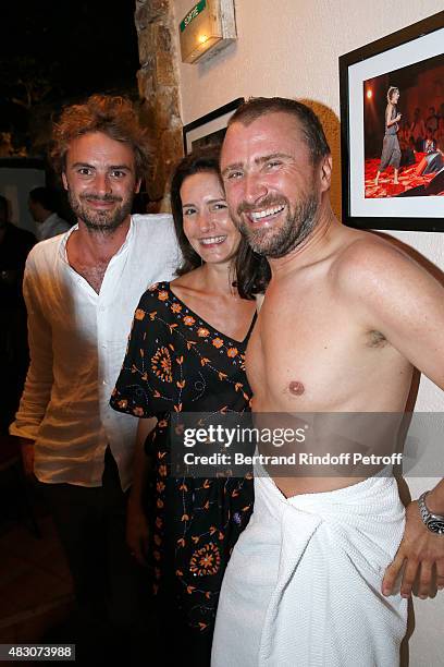 Actress Chloe Lambert standing between and her companion Director Thibault Ameline and Actor of the Piece Alexandre Brasseur pose Backstage after the...