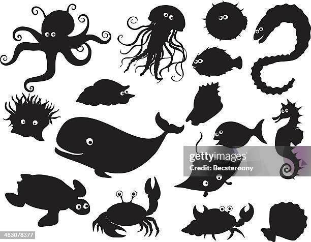 sea creatures silhouettes - turtle 幅插畫檔、美工圖案、卡通及圖標