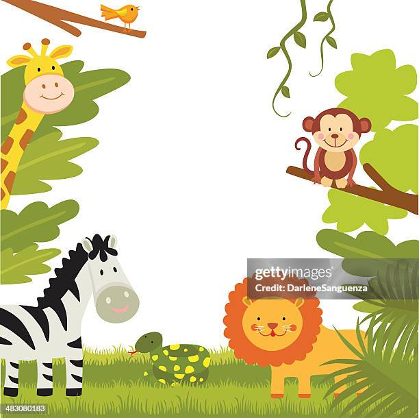 ilustraciones, imágenes clip art, dibujos animados e iconos de stock de animales de la selva - monada