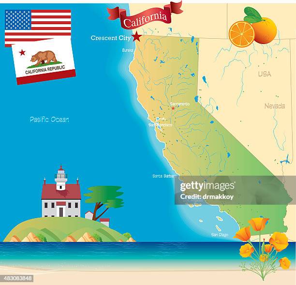 new california cartoon mapbb - crescent city california stock illustrations