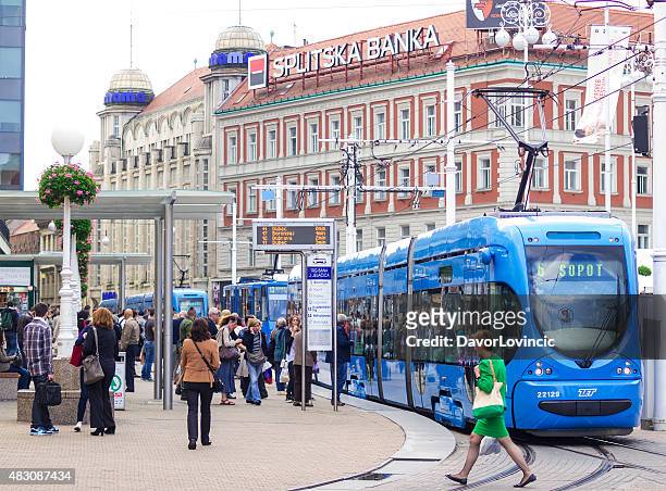tram station ban jelacic square in zagreb, croatia. - zagreb tram stock pictures, royalty-free photos & images