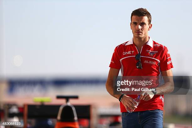 Jules Bianchi of France and Marussia attends the drivers parade before the Bahrain Formula One Grand Prix at the Bahrain International Circuit on...