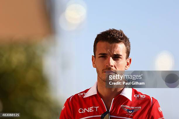 Jules Bianchi of France and Marussia attends the drivers parade before the Bahrain Formula One Grand Prix at the Bahrain International Circuit on...