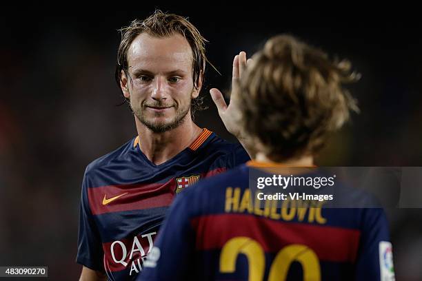 Ivan Rakitic of FC Barcelona, Alen Halilovic of FC Barcelona during the Joan Gamper Trophy match between Barcelona and AS Roma on August 5, 2015 at...