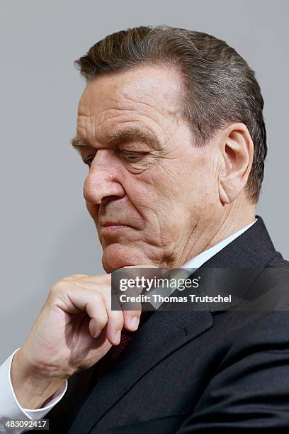 Former German Chancellor Gerhard Schroeder at a reception to mark Schroeder's 70th birthday at Hamburger Bahnhof museum on April 6, 2014 in Berlin,...