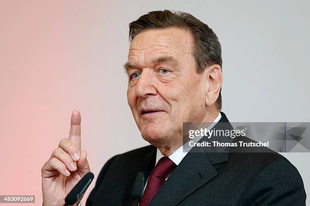Former German Chancellor Gerhard Schroeder at a reception to mark Schroeder's 70th birthday at Hamburger Bahnhof museum on April 6, 2014 in Berlin,...