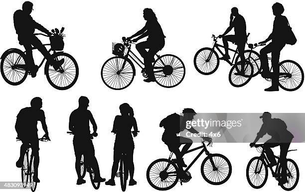 stockillustraties, clipart, cartoons en iconen met people cycling - fiets hoed