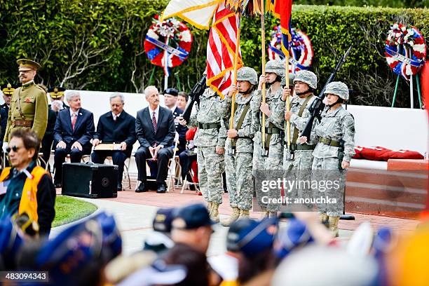 us memorial day ceremony, the presidio cemetery,san francisco - military ceremony stock pictures, royalty-free photos & images