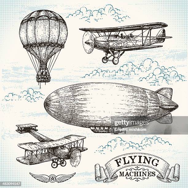 vektor handgezeichnete vintage-geräte - blimp stock-grafiken, -clipart, -cartoons und -symbole