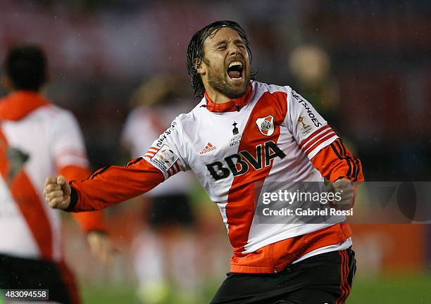 Fernando Cavenaghi of River Plate celebrates after winning a second leg final match between River Plate and Tigres UANL as part of Copa Bridgestone...