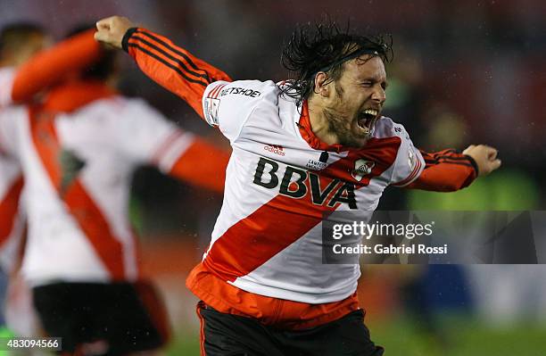 Fernando Cavenaghi of River Plate celebrates after winning a second leg final match between River Plate and Tigres UANL as part of Copa Bridgestone...