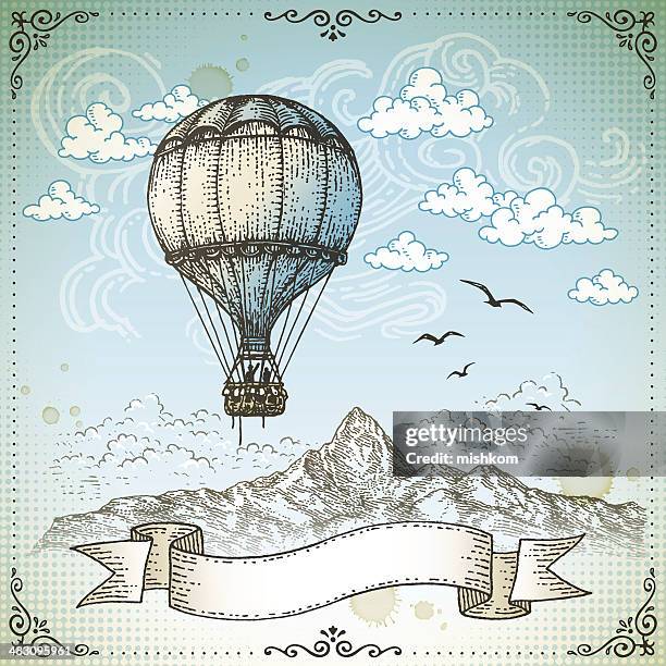 stockillustraties, clipart, cartoons en iconen met vintage hot air balloon - air vehicle