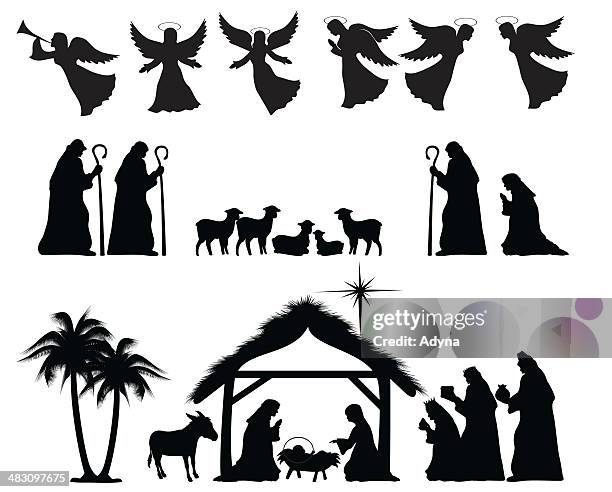 illustrazioni stock, clip art, cartoni animati e icone di tendenza di natività silhouette - natività