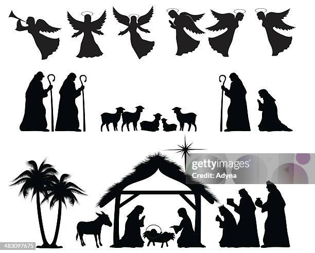 nativity silhouette - nativity scene stock illustrations