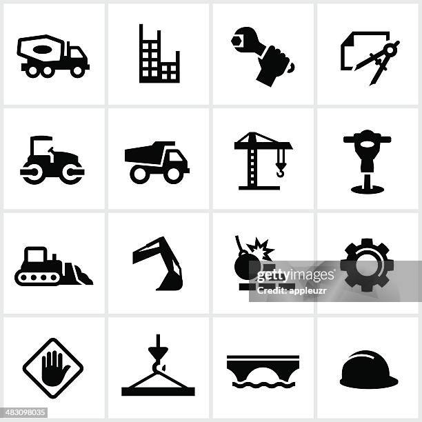 ilustraciones, imágenes clip art, dibujos animados e iconos de stock de iconos de construcción pesada - demolishing