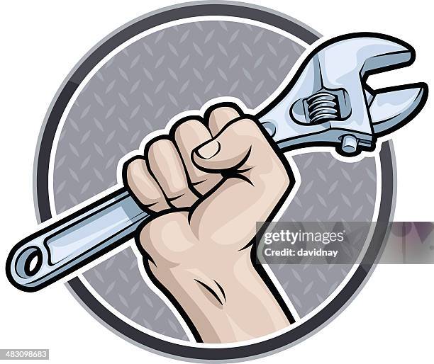 wrench in hand - diamond plate stock illustrations