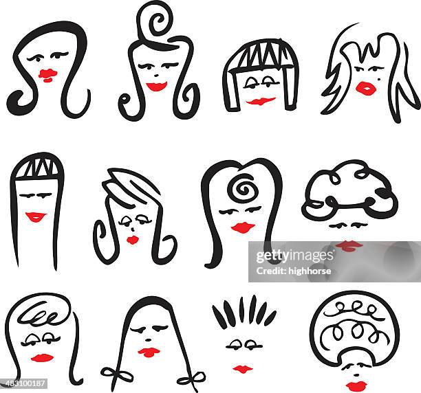 hair girls - vector - pompadour stock illustrations