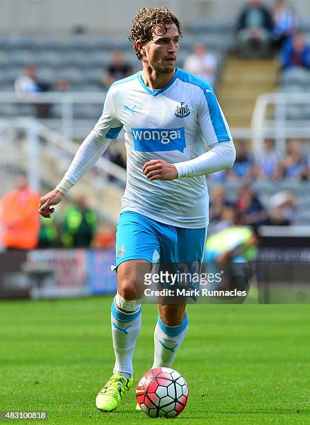 Daryl JanMaat of Newcastle in action during the Pre Season Friendly between Newcastle United and Borussia Moenchengladbach at St James' Park on...