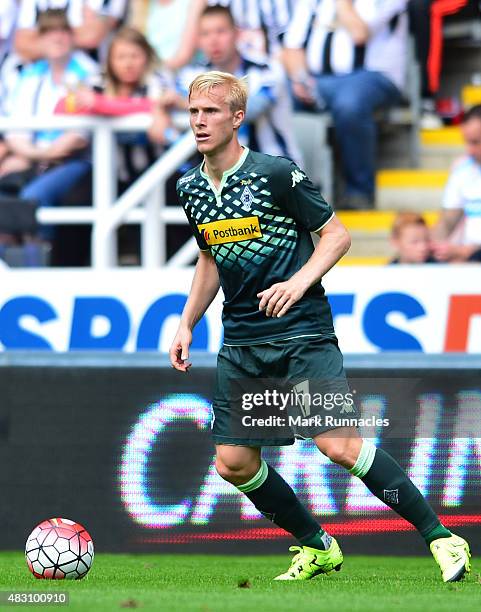 Oscar Wendt of Borussia Moenchengladbach in action during the Pre Season Friendly between Newcastle United and Borussia Moenchengladbach at St James'...