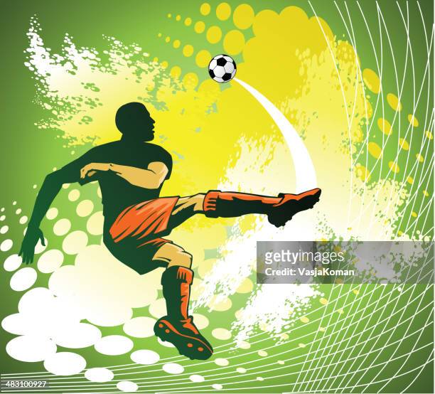 fußball-spieler, die volley kick - midfielder soccer player stock-grafiken, -clipart, -cartoons und -symbole