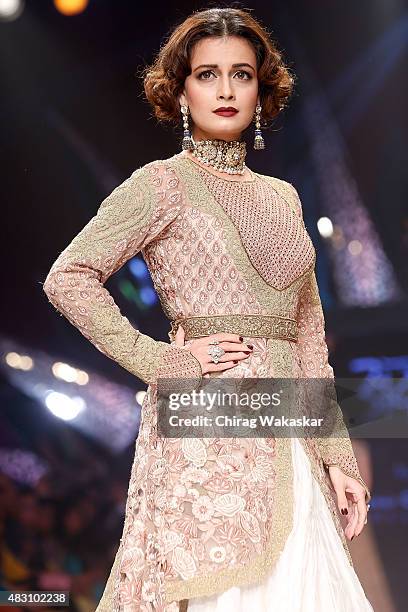 Diya Mirzal walks the runway at the Birdhichand Ghanshyamdas Jewellers show during Day 4 of the India International Jewellery Week at the Grand Hyatt...