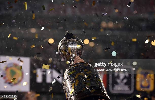 Detail of champion's trophy after a second leg final match between River Plate and Tigres UANL as part of Copa Bridgestone Libertadores 2015 at...