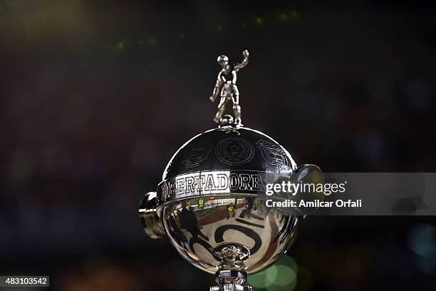 Detail of Copa Libertadores trophy during a second leg final match between River Plate and Tigres UANL as part of Copa Bridgestone Libertadores 2015...