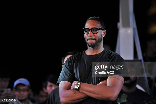 Former NBA star Tracy McGrady visits Kunming on Wednesday on August 5, 2015 in Kunming, Yunnan Province of China.