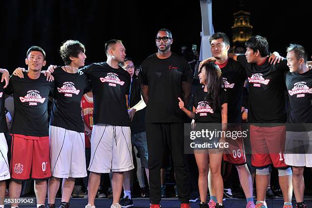 Former NBA star Tracy McGrady interacts with fans as he visits Kunming on Wednesday on August 5, 2015 in Kunming, Yunnan Province of China.