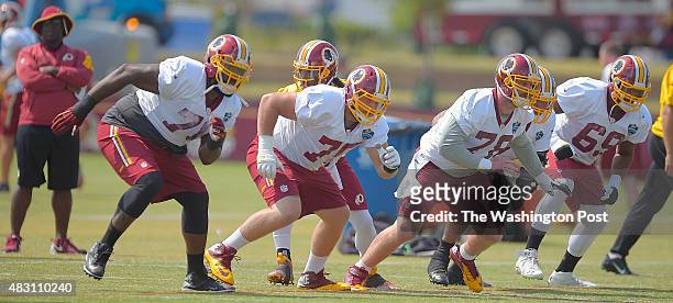 Washington offensive linemen , L to R: tackle Morgan Moses , offensive tackle Brandon Scherff , center Kory Lichtensteiger , guard Shawn Lauvao , and...