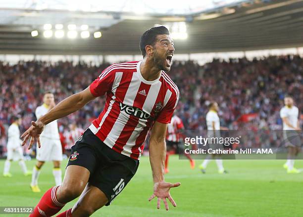 Graziano Pelle of Southampton celebrates after scoring to make it 1-0 during the UEFA Europa League Qualifier between Southampton and Vitesse at St...