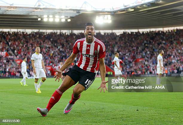 Graziano Pelle of Southampton celebrates after scoring to make it 1-0 during the UEFA Europa League Qualifier between Southampton and Vitesse at St...