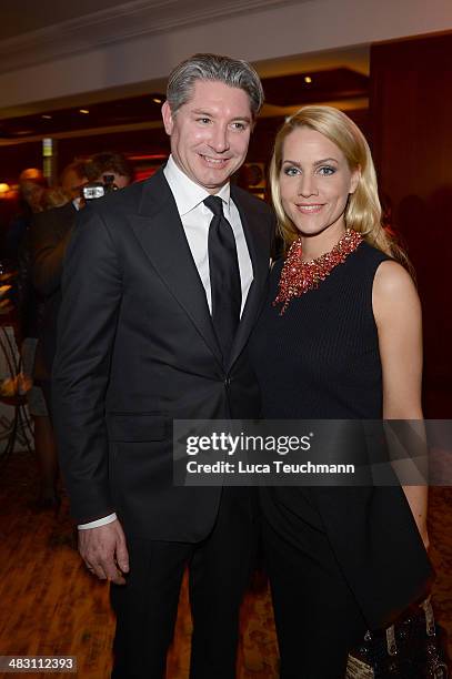 Judith Rakers and Andreas Pfaff attend Felix Burda Award 2014 at Hotel Adlon on April 6, 2014 in Berlin, Germany.