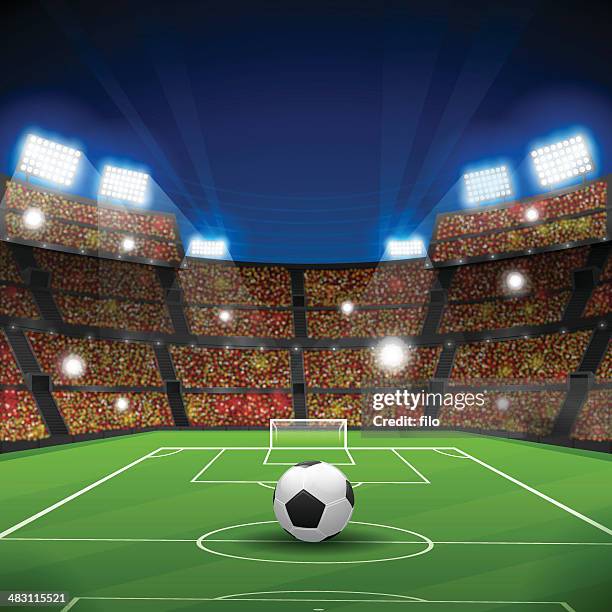 ilustraciones, imágenes clip art, dibujos animados e iconos de stock de estadio de fútbol - penalización