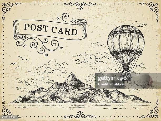 vintage post card - cloud sky stock-grafiken, -clipart, -cartoons und -symbole