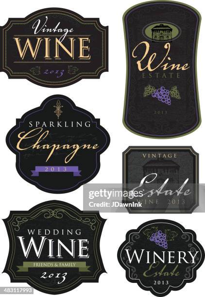 satz von vintage etiketten-wein und champagner - champagne label stock-grafiken, -clipart, -cartoons und -symbole
