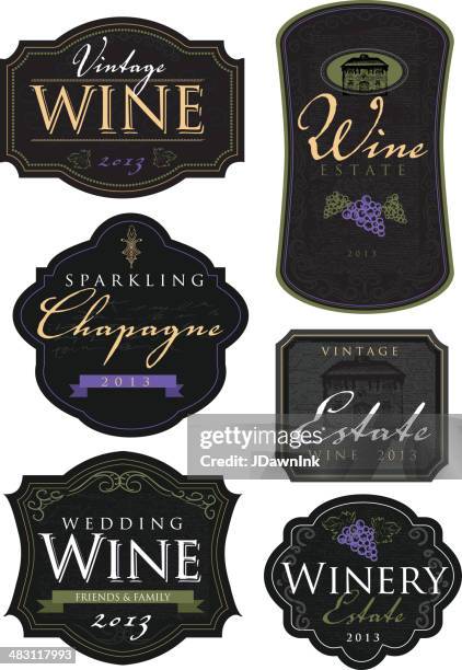 satz von vintage etiketten-wein und champagner - label stock-grafiken, -clipart, -cartoons und -symbole