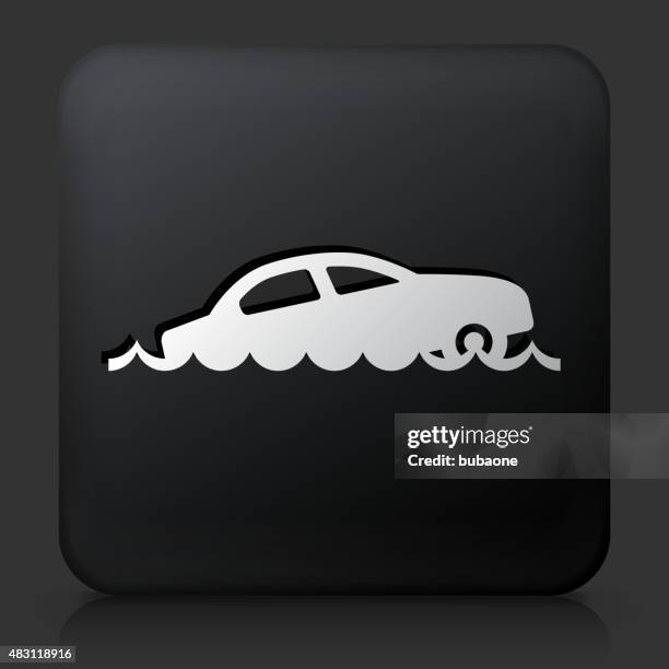 black square button with sinking car - under water reflection stock illustrations