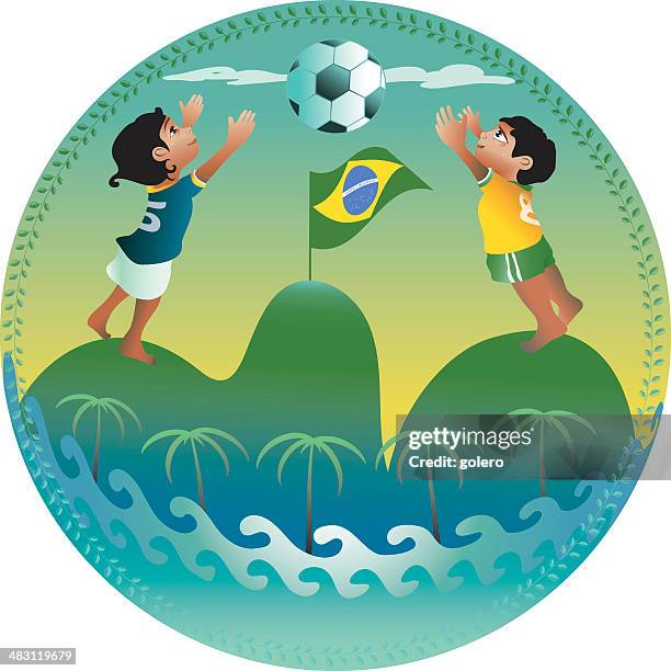 soccer icon with playing kids - girls playing soccer stock illustrations