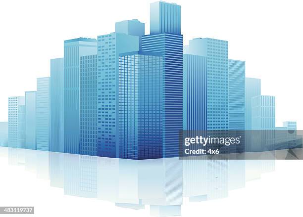 illustrazioni stock, clip art, cartoni animati e icone di tendenza di grattacieli in una città - piano di edificio