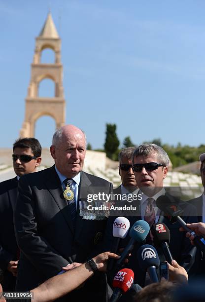 Governor-General of Australia Peter Cosgrove and Canakkale Governor Ahmet Cinar speak to the media during an alternative commemoration ceremony to...