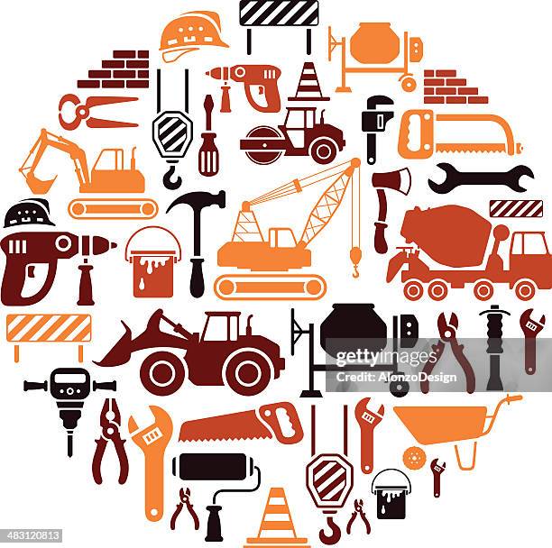 ilustraciones, imágenes clip art, dibujos animados e iconos de stock de collage de construcción - cuchara-de-helado